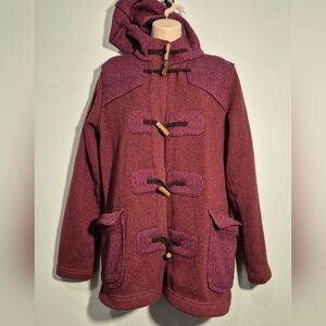Patagonia Jacket Womens Large Deep Red Icelandic Coat Fleece Tribal Hooded Cozy